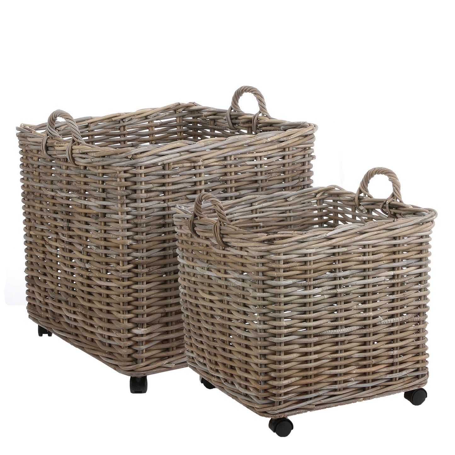 E1053744 Marcia Set/2 Square Rattan Baskets w/ Wheels