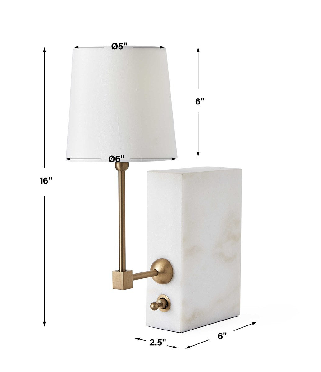 White Marble/Brass Lamp 16"H