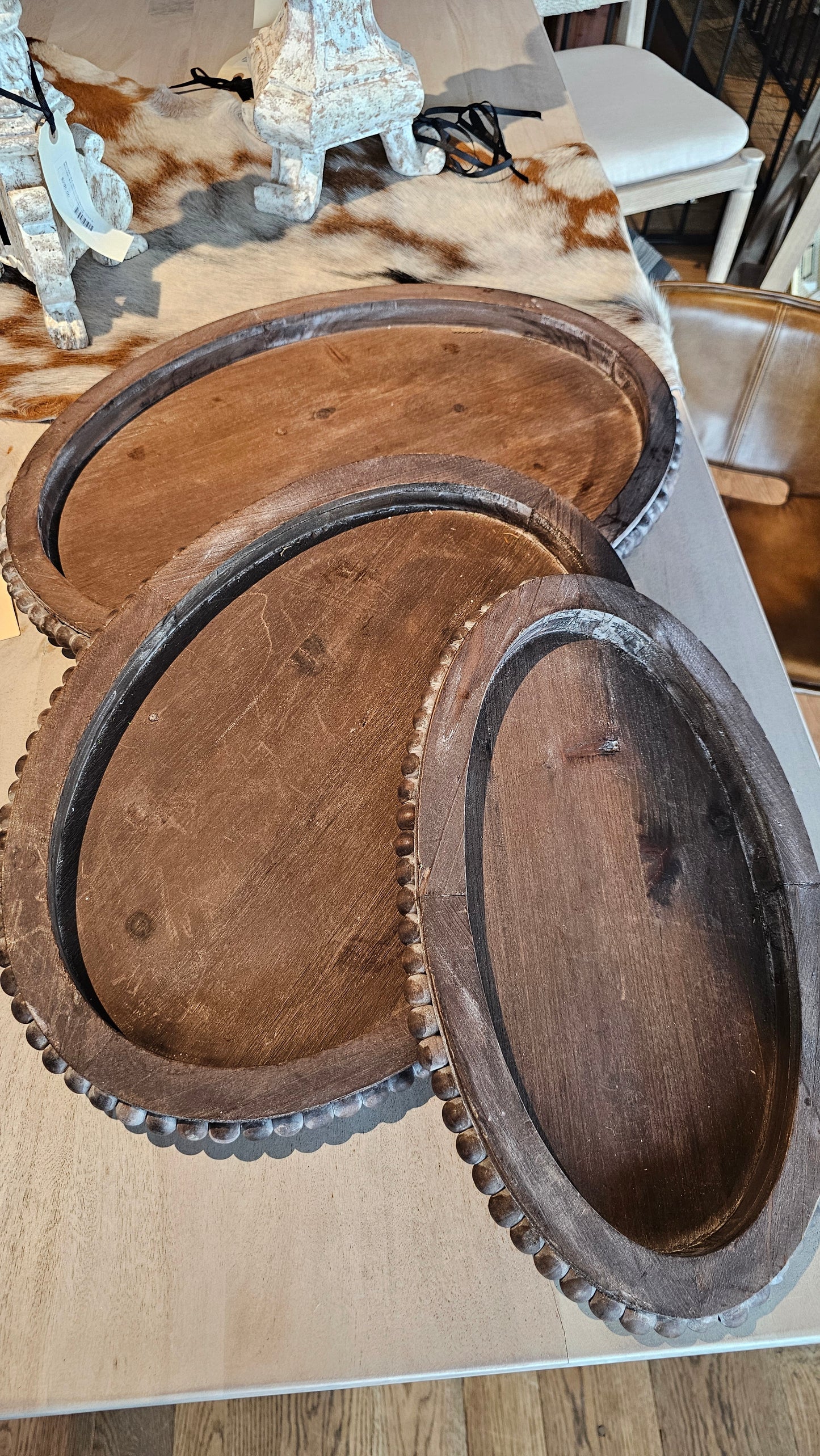 14919A S/3 Wooden Oval Trays-Beaded Trim