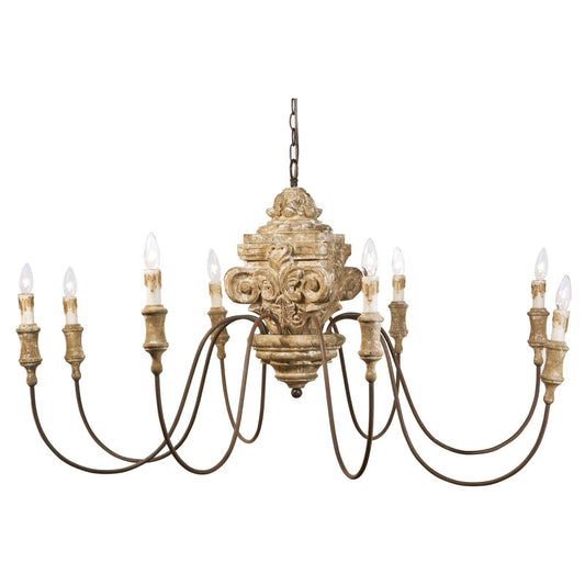 16-1018 Wood Carved Chandelier