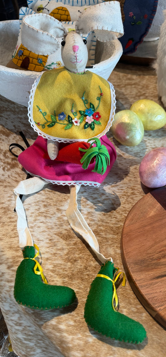White Sitting Rabbit w Pink Dress 26"