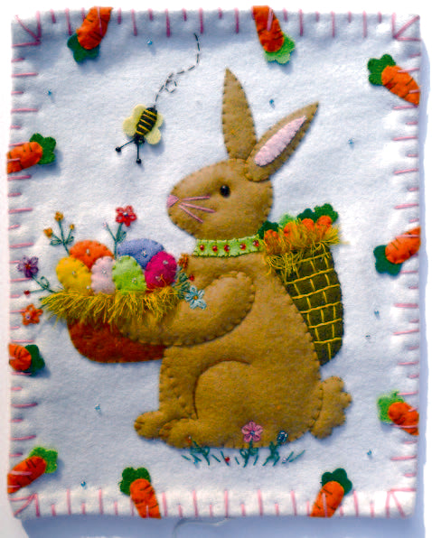 8"x10" White Pillow w/ Brown Rabbit holding Carrot