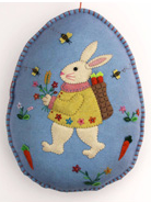 Blue Egg Pillow w/ Rabbit in Yellow 14"