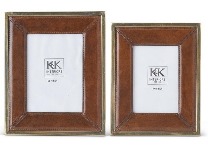 Metal Trimmed Tan Leather Photo Frame