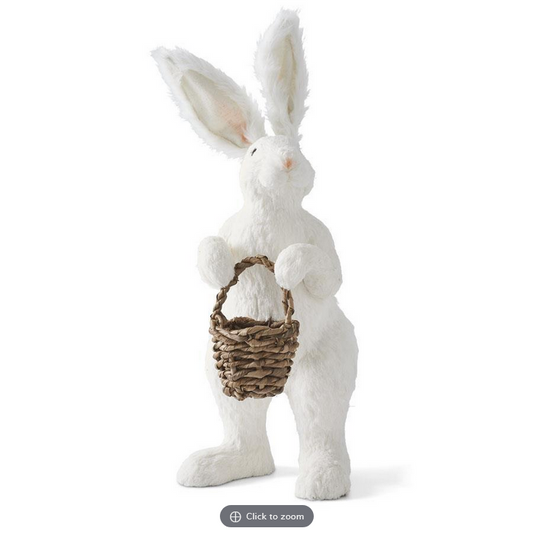 White Standing Rabbit Hold Basket 27"