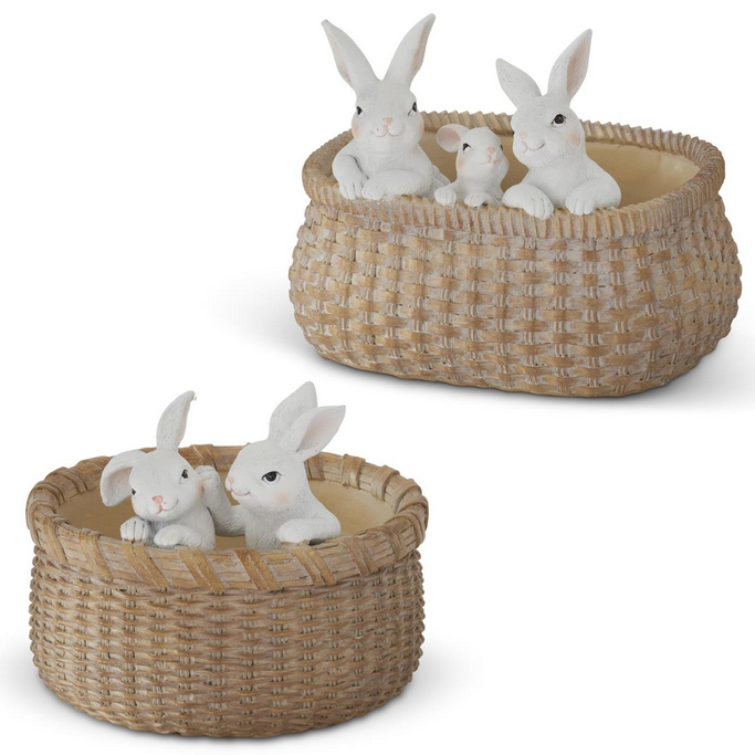 Round Resin Baskets w/Easter Bunnies