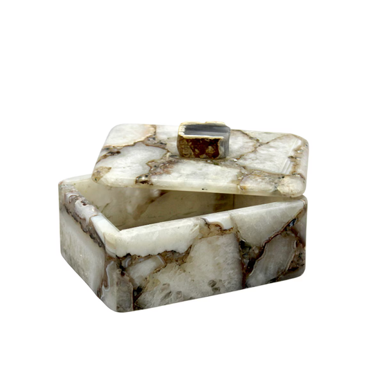 Agate Box w/Natural Stone Knob, 7"W, Oyster