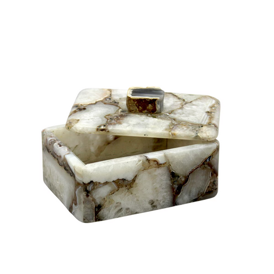 Agate Box w/Natural Stone Knob, 7"W, Oyster
