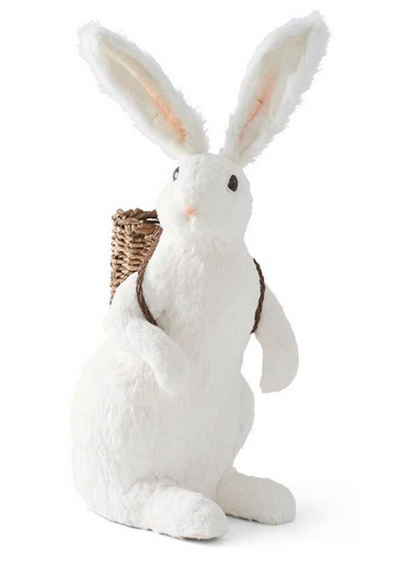 White Standing Sisal Rabbit w Basket on Back 34"