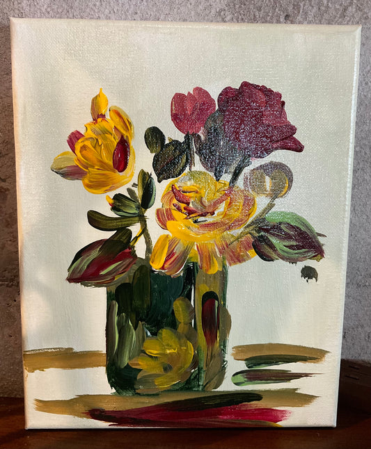 Yellow Flowers in Green Vase