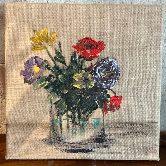 Burlap Canvas of Flowers 12x12