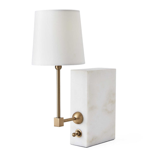 White Marble/Brass Lamp 16"H