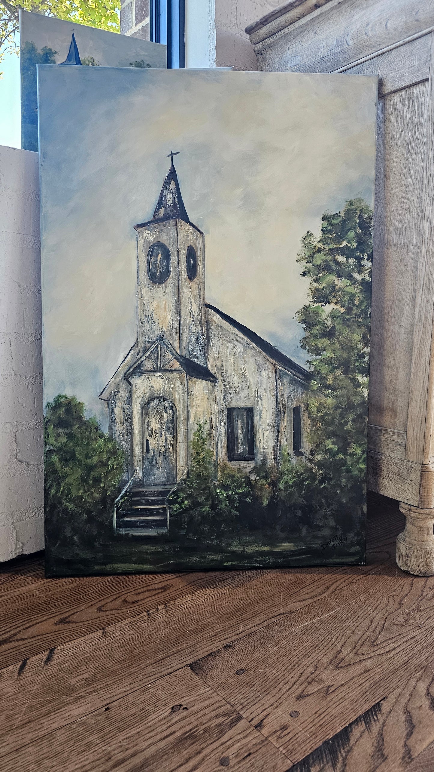 Rustic White Church-24 x 36