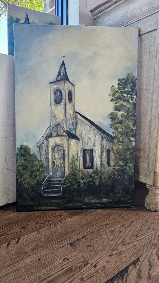 Rustic White Church-24 x 36