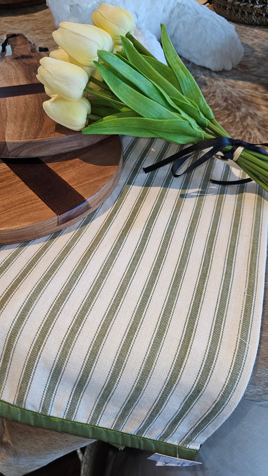 55387E Trim Striped Towel-GRN & CRM : 28"