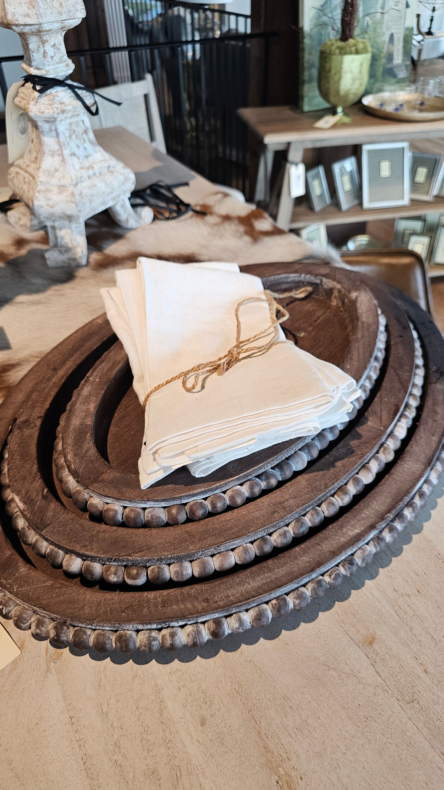 14919A S/3 Wooden Oval Trays-Beaded Trim