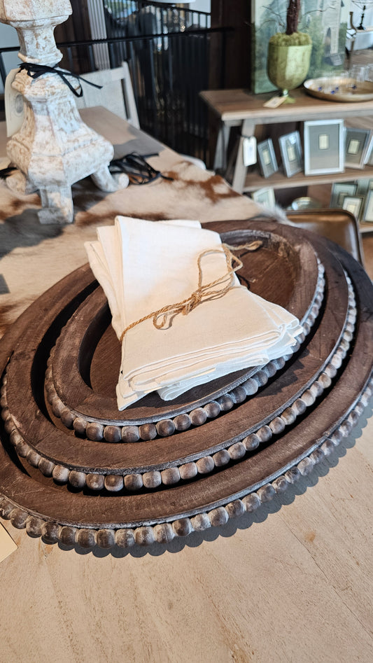 14919A S/3 Wooden Oval Trays-Beaded Trim